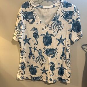 Blue Sea Life Print Women's Top